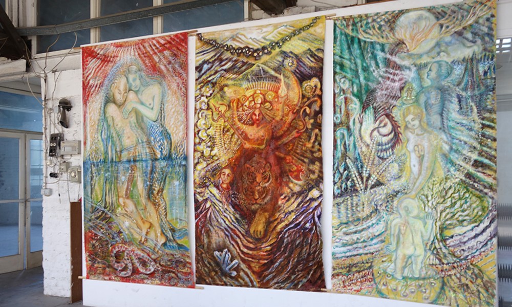 TANDAVA, Triptychon „Tanz des Shiva“, je 270 x 140 cm, 2022