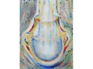 „Kleines Lichtgefäß“ 40 x 30 cm, 2022 Ölfarbe, Walnuss-Sud auf Leinwand