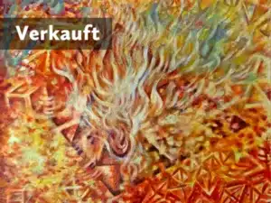 TETRAEDER = FEUER (Heilige Geometrie) Original-Ölbild 100 x 120 x 4 cm, 2024, Ölfarbe, Walnuss-Sud, irisierende Acrylfarbe auf Leinwand, 100 x 120 cm, 2024