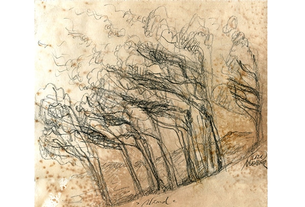 WIND Original-Zeichnung mit Graphitstift auf präpariertem Papier, 23 x 26 cm, 2021