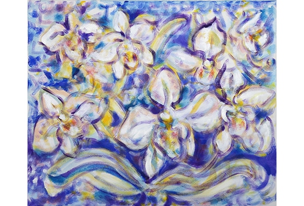 ORCHIDEEN (VIOLETT-WEISS) - Original-Ölbild 50 x 60 cm, 2023, Ölfarbe auf Leinwand