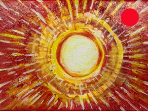 JEDEM SEINE SONNE Nr. 28 - Original-Ölbild 18 x 24 cm, Ölfarben, Schellack, Walnuss-Sud, Schlagmetall oder Blattgold, Blattsilber, Glitter auf Leinwand