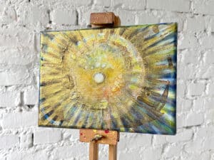 JEDEM SEINE SONNE Nr. 34 - Original-Ölbild 18 x 24 cm, Ölfarben, Schellack, Walnuss-Sud, Schlagmetall oder Blattgold, Glitter auf Leinwand
