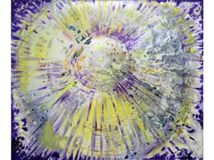 Aus der 6er-Serie INNERES LICHT – INNERE SONNE (EXPLOSION) - Original-Ölbilde 100 x 120 x 4,5 cm, 2023, Ölfarbe, Schellack, Walnuss-Sud auf Leinwand