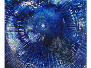 Aus der 6er-Serie INNERES LICHT – INNERES NACHTLICHT - Original-Ölbilde 100 x 120 x 4,5 cm, 2023, Ölfarbe, Schellack, Walnuss-Sud, irisierende Acrylfarbe, Glitter auf Leinwand