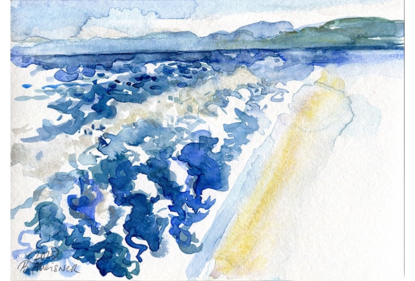 ALONNISOS – MAGIC WAVES aus der Serie „Magic Alonnisos“ Original-Aquarell auf Aquarellpapier, 17 x 24 cm, Alonnisos, Griechenland Juni 2025