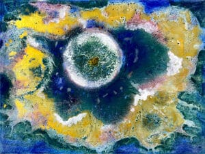 MAGIC UNIVERSE - Original-Ölbild 18 x 24 cm, 2025, Ölfarbe, irisierende Acrylfarbe, Schellack, Glitter auf Leinwand
