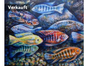 TILAPIAS - Original-Ölbild 50 x 60 cm, 2025, Ölfarbe, Walnuss-Sud auf Leinwand