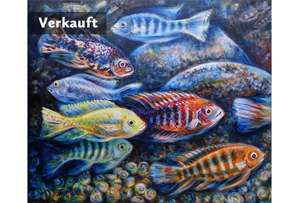 TILAPIAS - Original-Ölbild 50 x 60 cm, 2025, Ölfarbe, Walnuss-Sud auf Leinwand