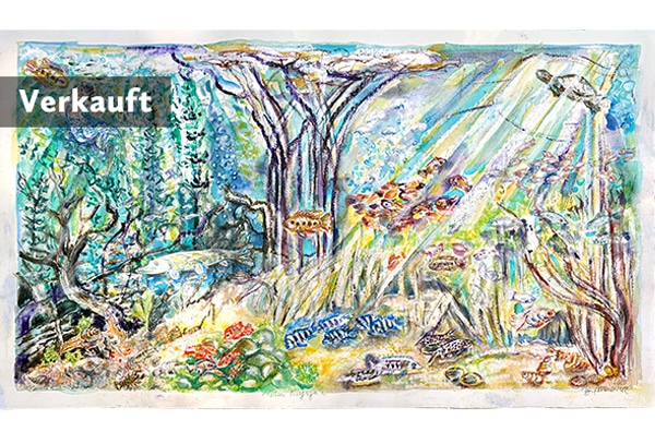 MU KIYAGA – ZWISCHEN DEN WELTEN (ÖLPASTELL) - Original-Ölpastell 65 x 110 cm, 2025, Sennelier-Ölpastelle, Aquarellfarben auf Büttenpapier