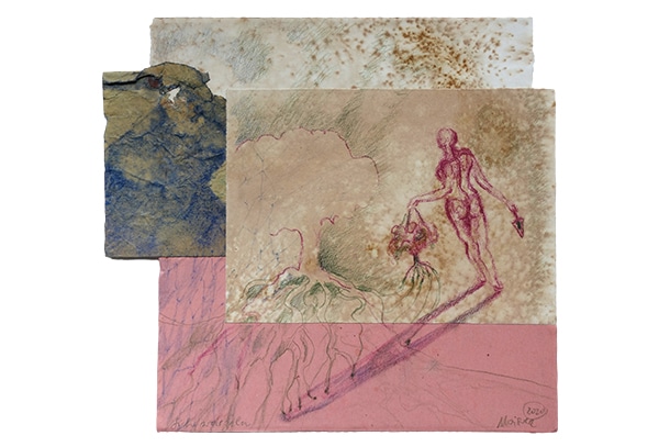 SICH WURZELN - Original-Collage 30 x 34 cm, 2020, Graphit- und Farbstift auf Löschpapier, collagiert mit präparierten Papieren