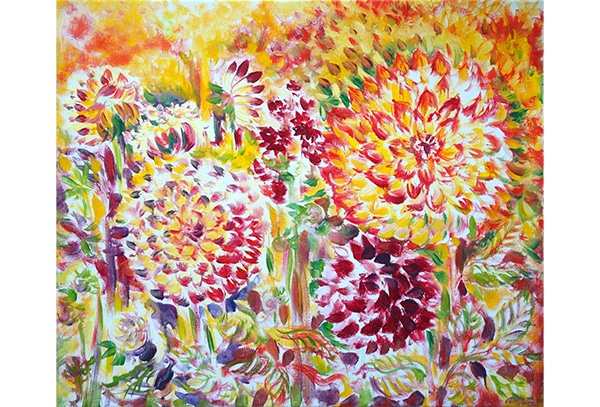 DAHLIEN - Original-Ölbild 50 x 60 cm, 2024, Ölfarbe auf Leinwand