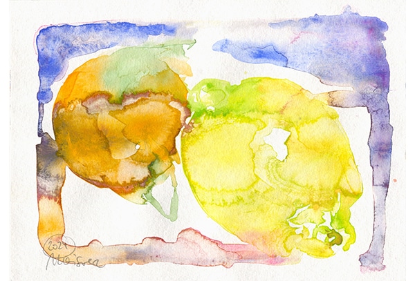 NEKTARINE MIT ZITRONE - Original-Aquarell auf Aquarellpapier, 17 x 24 cm, 2024