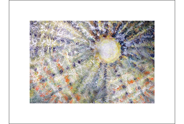 SONNE Hochwertige Kunstdrucke – eine wunderbare Alternative zum Original! Gedruckt auf archivfestem Büttenpapier oder Leinwand mit pigmentierten Tinten. Erhätlich in den Größen 18 x 24 cm, 30 x 40 cm, 50 x 60 cm oder in einer Größe/Ausschnitt deiner Wahl, rückseitig handsigniert und datiert, mit Künstlerstempel – in einer limitierten Auflage von sechs Exemplaren. Der Kunstdruck SONNE zeigt einen Ausschnitt aus dem Panoramagemälde URLANDSCHAFT 180 x 480 cm von 2022.
