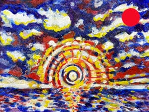 JEDEM SEINE SONNE Nr. 32 - Original-Ölbild 18 x 24 cm, Ölfarben, Schellack, Walnuss-Sud, Schlagmetall oder Blattgold, Blattsilber, Glitter auf Leinwand