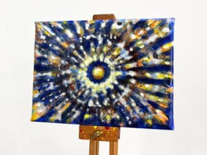 JEDEM SEINE SONNE Nr. 41 - Original-Ölbild 18 x 24 cm, Ölfarben, Schellack, Walnuss-Sud, Schlagmetall oder Blattgold, Blattsilber, Glitter auf Leinwand
