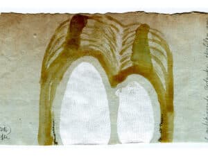 ZWEI AUFSTEIGENDE GEDANKEN STRAHLEN AUS - Original-Zeichnung_10,5 x 17,8 cm, 2016, Linolfarbe, Schelllack, Glitter auf präpariertem Papier