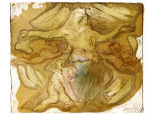 ANNUNCIO (SONNE) - Original-Zeichnung 17 x 20,5 cm, 2021, Aquarellstift auf mit Zwiebel- und Walnuss-Sud gefärbtem Papier