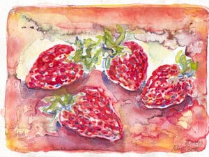 ERDBEEREN 02 - Original-Aquarell auf Aquarellpapier, 17 x 24 cm, 2024