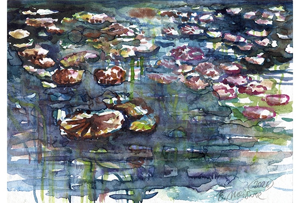 SEEROSEN IM WEISSENBRUNNER BAD 01 - Original-Aquarell auf Aquarellpapier, 17 x 24 cm, 2026