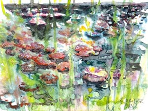 SEEROSEN IM WEISSENBRUNNER BAD 04 - Original-Aquarell auf Aquarellpapier, 17 x 24 cm, 2026