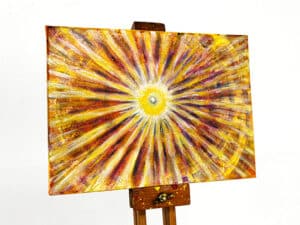 JEDEM SEINE SONNE Nr. 49 - Original-Ölbild 18 x 24 cm, Ölfarbe, irisierende Acrylfarbe, Walnuss-Sud, Schellack, Glitter auf Leinwand