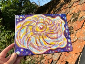 JEDEM SEINE SONNE Nr. 50 - Original-Ölbild 18 x 24 cm, Ölfarben, Schellack, Walnuss-Sud, Schlagmetall oder Blattgold, Blattsilber, Glitter auf Leinwand