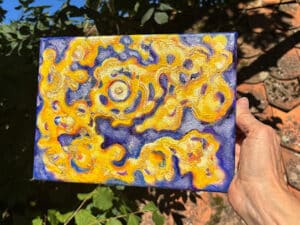 JEDEM SEINE SONNE Nr. 51 - Original-Ölbild 18 x 24 cm, Ölfarben, Schellack, echtes Blattgold, Glitter auf Leinwand