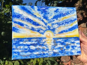 JEDEM SEINE SONNE Nr. 53 - Original-Ölbild 18 x 24 cm, Ölfarben, Silberfarbe, Glitter auf Leinwand