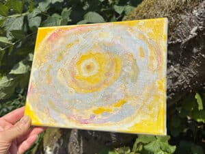 JEDEM SEINE SONNE Nr. 55 - Original-Ölbild 18 x 24 cm, Ölfarben, Schellack, Walnuss-Sud, Schlagmetall oder Blattgold, Blattsilber, Glitter auf Leinwand