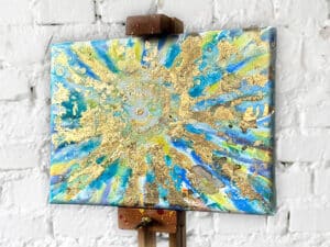 JEDEM SEINE SONNE Nr. 57 - Original-Ölbild 18 x 24 cm, Ölfarben, goldene Acrylfarbe, Walnuss-Sud, Schlagmetall auf Leinwand